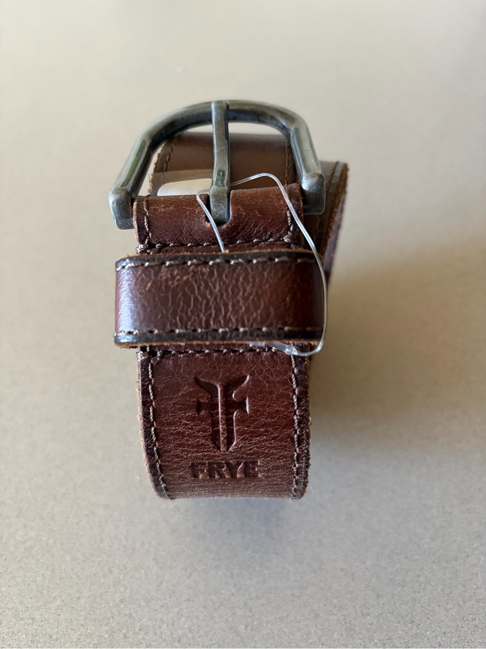 Frye Brown Leather Stitched Belt with Metal Buckle